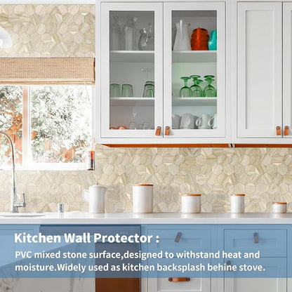10-Sheet Heavy-Duty Hexagon Peel and Stick Backsplash, Thick Waterproof &Heat Resistant Stick on Wall Tiles, Slate Beige Mosaic for Kitchen & Bathroom, Strong Adhesive Permanent PVC Tiles
