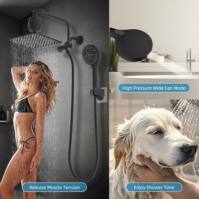 10" Metal Filtered Shower Head with 10-Mode Handheld, Oil Rubbed Bronze | NSF/ANSI/CAN 372 Certified, High Pressure Showerhead Combo, 20 Stage Shower Filter, 11" Shower Arm, 71" Hose, Shower Holder