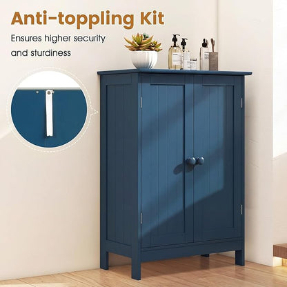 GIANTEX Storage Cabinet with Doors and Shelves - Freestanding Storage Organizer with Anti-Tipping Device, Entryway Storage Unit for Living Room, Home Decor, Bathroom Floor Cabinet, Prussian Blue