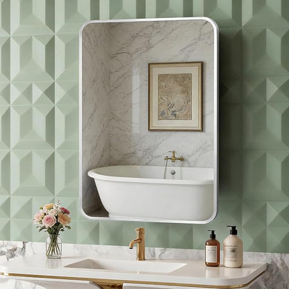 ACEMIRO 20x28 Inch Recessed Medicine Cabinet with Mirror Metal Framed Surface Wall Mounted Bathroom Mirror Medicine Cabinet with Storage Brushed Silver