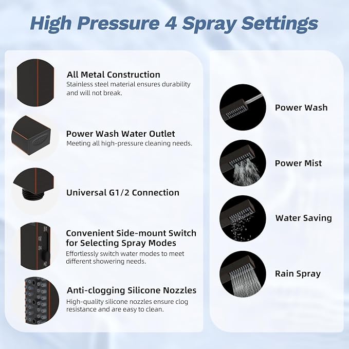 Hibbent 5-spray Filtered Showerhead, 4-Spray Shower Wand, Oil-Rubbed Bronze | cUPC Certified High Pressure Rainfall Showerhead Combo, All Metal 4-way Diverter Extension Arm & Handheld Spray, 71'' Hose