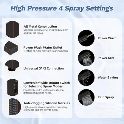 Hibbent 5-spray Filtered Showerhead, 4-Spray Shower Wand, Oil-Rubbed Bronze | cUPC Certified High Pressure Rainfall Showerhead Combo, All Metal 4-way Diverter Extension Arm & Handheld Spray, 71'' Hose