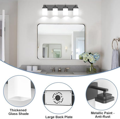 Matte Black Bathroom Light Fixtures, 4 Lights Bathroom Lighting Fixtures Over Mirror, Square Design & Rectangle Large Backplate, Modern Vanity Lighting Fixtures, for Living Room/Bedroom