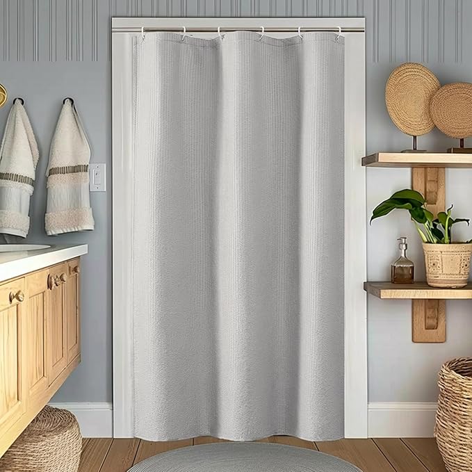 OWENIE Light Grey Stall Shower Curtain for Bathroom, 3D Embossed Textured Fabric Small Shower Curtain for Narrow Stall Size, Machine Washable Water Resistance, Hotel Style, 36" W x 72" L, Light Grey
