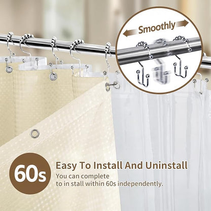 Siiluminisoy Shower Curtain and Liner Set, Waffle Shower Curtain Set with 12 Stainless Steel Hooks, Waterproof Luxury Fabric Shower Curtains for Bathroom and Hotel, Cream, 72" W x 84" H