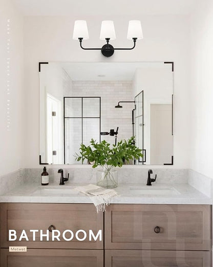Bathroom Light Fixtures, Matte Black Vanity Lights with Flared White Fabric Shade, 3 Light Wall Sconce, Modern Sconces Wall Lighting for Hallway Bedroom, VL837-MB-3