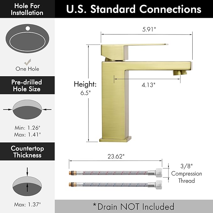 KES Brushed Gold Bathroom Faucet Single Hole Modern Vanity Faucet Single Handle Bathroom Sink Faucet Stainless Steel, L3156ALFF12-BZ