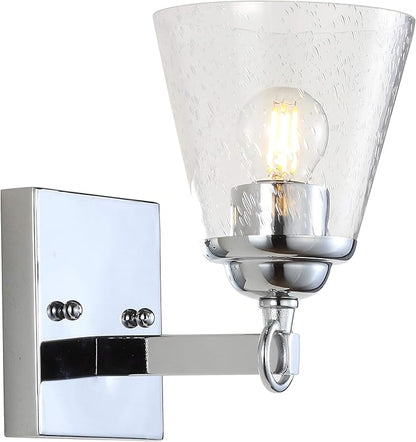 JONATHAN Y 5" Chrome Marion 1-Light Vanity Light Wall Sconce for Bathroom Decor, Clear Seeded Glass Shade, Reversible Hardwired Lamp for Mirror Hallway, LED Bulb JYL7432A