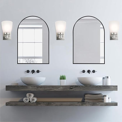Design House Atkinson Wall Sconce, 1-Light, Frosted White Glass Shade, Dimmable, Up/Down Mountable, E26 Socket, Satin Nickel, 6.0 in L x 7.4 in W x 8.9 in H, 589515