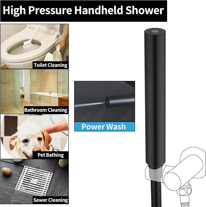 AYIVG Matte Black Finish Round Brass 2 In 1 Function High Pressure Handheld Shower Head Sprayer Hand Shower Wand with 59 Inch Hose For Bathroom Shower System