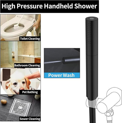 AYIVG Matte Black Finish Round Brass 2 In 1 Function High Pressure Handheld Shower Head Sprayer Hand Shower Wand with 59 Inch Hose For Bathroom Shower System