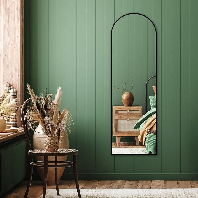 Americanflat 18x58 Arched Mirror with Stand- Large Hanging Mirrors with Aluminum Frame - Modern Mirror for Bathroom, Bedroom, Living Room - Mirrors for Wall Display and Home Decor - Black