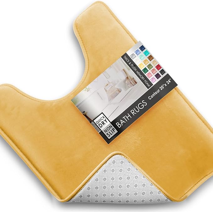 Clara Clark Bathroom Rugs, Velvet Memory Foam Bath Mat, Non-Slip, Machine Washable Bath Rugs - Dries Quickly, Ultra Soft Plush Bath Mats for Bathroom, 20 x 24, Camel Gold