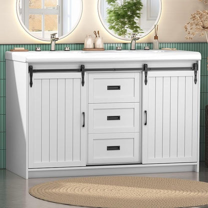 48 Inch Bathroom Vanity with Sink, Bathroom Vanity Cabinet with Doulble Sink, Bath Vanities with 2 Sliding Doors, White