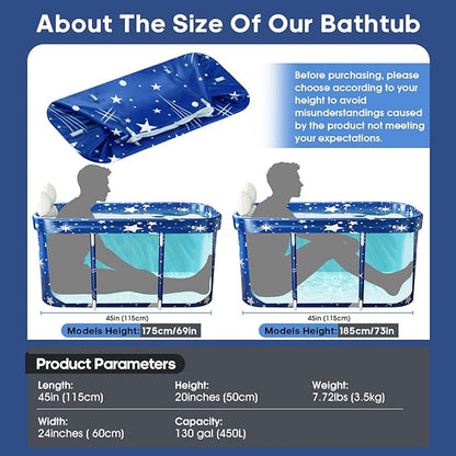 Portable Bathtub, Foldable Bathtub for Adults, Separate Family Bathroom SPA Therapy Tub for Shower Stall, Soaking Hot SPA and Ice Bath Tub, 45.3''x23.6''x19.7''