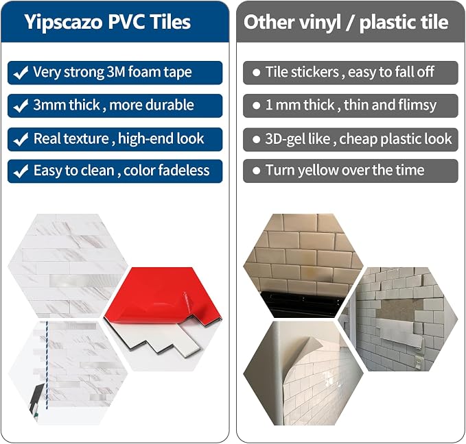 Yipscazo Peel and Stick Stone Metal Backsplash, Stick on Tiles for Backsplash Kitchen(10 Sheets, Calar White Stone)