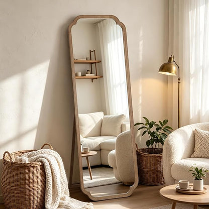 Farmhouse Full Length Mirror with Stand 22x65 Inch, Wooden Frame Floor Mirror,for Bedroom, Entryway, Living Room(Natural)