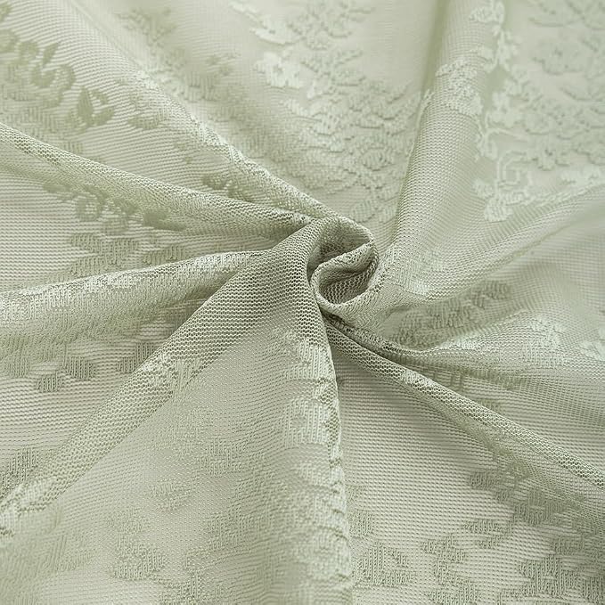 TUDECO Stand Up Sage Green Lace Shower Curtain with Valance, 36''W x 72''L | Vintage Floral, Semi-Sheer, Antique, Scalloped Edges, Reinforced Holes Top, Machine Washable, 1 Panel