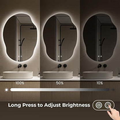 LED Bathroom Mirror with Lights, Asymmetrical Irregular Backlit Vanity Mirror, 35" H x25 W, Anti-Fog, Dimmable 3 Color Temp, Memory, Hardwired Mount, Horizontal/Vertical