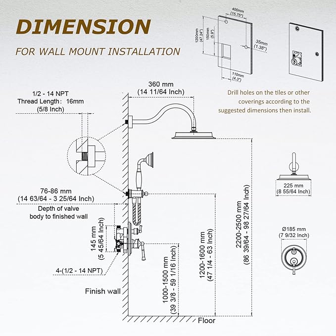 Rain Shower Head with Handheld Spray, Rainfall Shower System with Rough-in Valve, Shower Faucet Set, 9 Inch Luxury Shower Trim Kit Wall Mount, Oil Rubbed Bronze