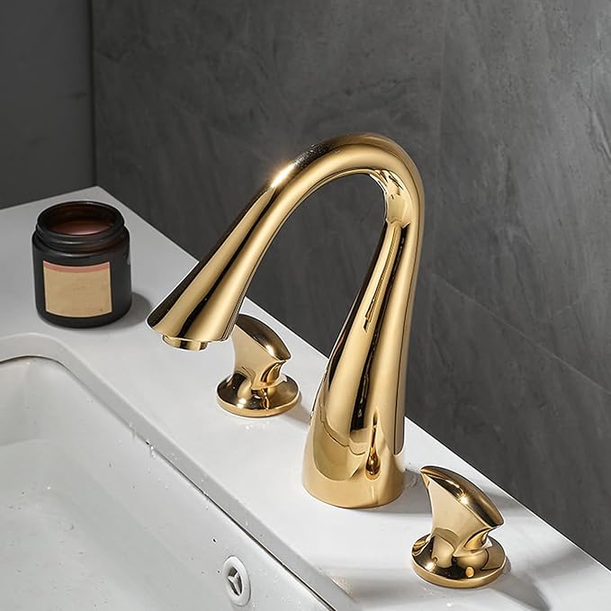 Bathroom Basin Mixer Faucet 3 Hole Basin Faucets Brass Hot and Cold Water-Gold