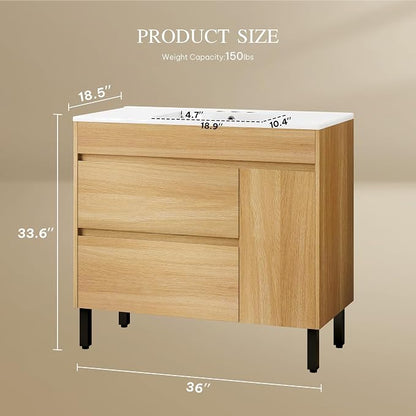 DWVO 36 Inch Bathroom Vanity with Sink | Bathroom Vanity Cabinet, Modern Bathroom Storge Vanity Includes Soft Closing Door, 2 Drawers & Drain