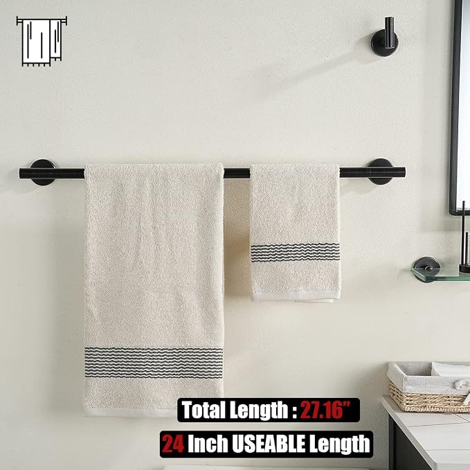 JQK Bathroom Hardware Set Oil Rubbed Bronze, 5-Piece Bath Accessories Set ORB Wall Mount includes 24 in Towel Bar, 7 in Towel Ring, Toilet Paper Holder, 2 Towel Hooks, BAS165-ORB