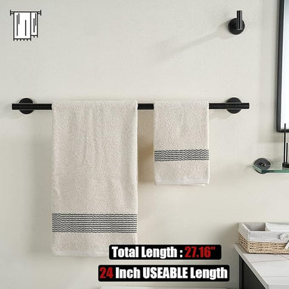 JQK Bathroom Hardware Set Oil Rubbed Bronze, 5-Piece Bath Accessories Set ORB Wall Mount includes 24 in Towel Bar, 7 in Towel Ring, Toilet Paper Holder, 2 Towel Hooks, BAS165-ORB