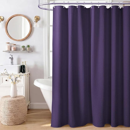 Extra Long Waffle Shower Curtain 256 GSM Fabric 72"x84" Purple | 84 Inch Long, Thick Cloth, Weighted Hem, Water Repellent, Tall Hotel Luxury Polyester Shower Curtains for Bathroom 12 Hooks