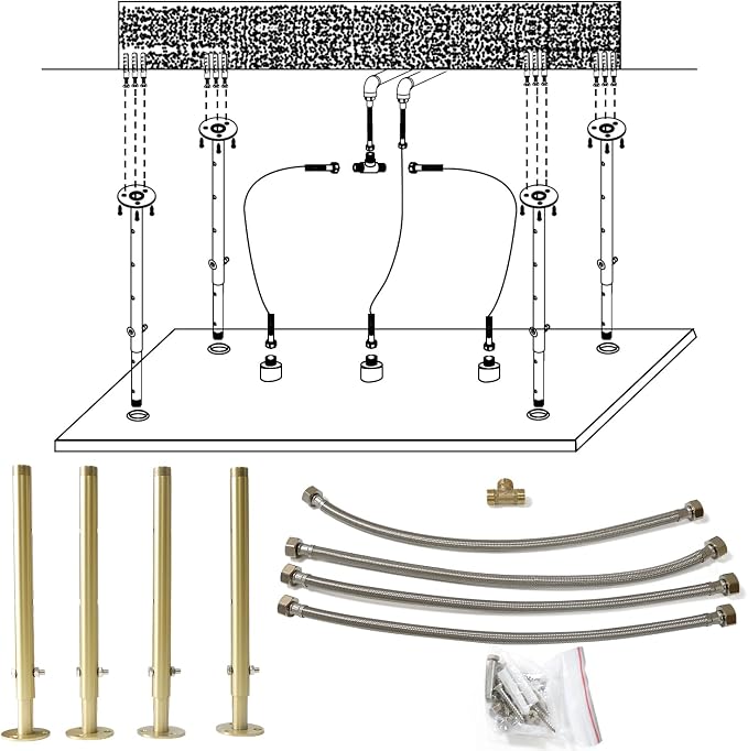 2 Modes Luxury High Pressure Rain Shower Head, 16"x32" Super Large Ceiling Full Body Shower Head with Silicone Nozzles Rectangle Mist Showerhead, Brushed Gold Finish