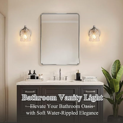 Mecgirn Stainless Steel Bathroom Vanity Light Over Mirror, 1 Light Brushed Nickel Bathroom Light Fixtures with Textured Glass Shades, Modern Vanity Lighting Wall Mount