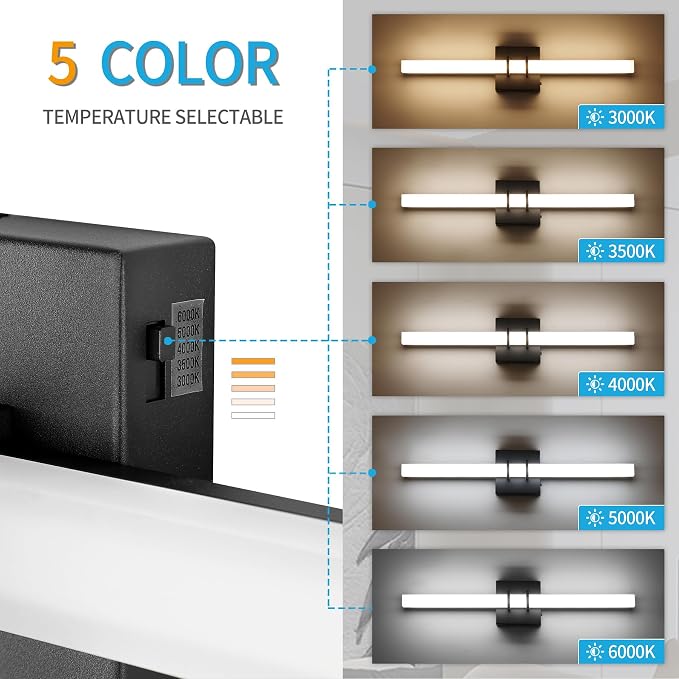 Modern Black and Brass Vanity Light Bar 24 Inch, 16W 5CCT Dimmable Bathroom Light Fixtures LED Wall Lighting Fixture
