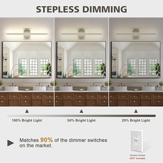 JUSHENG Brushed Nickel Vanity Lights for Bathroom, 5CCT Dimmable Vanity Light Bar, Modern LED Bathroom Lighting Fixtures Above Mirror 32'' Inch 24W