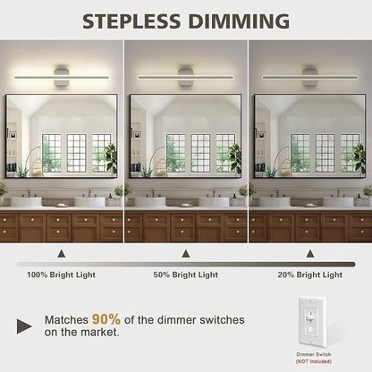 JUSHENG Brushed Nickel Vanity Lights for Bathroom, 5CCT Dimmable Vanity Light Bar, Modern LED Bathroom Lighting Fixtures Above Mirror 32'' Inch 24W
