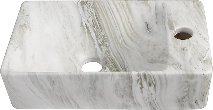 JONATHAN Y SNK1004B-R Felix 15 in. W x 8 in. D Modern Wall Mounted Rectangular Ceramic Mini Sink Basin, Right-Side Faucet, Gray Marble Effect