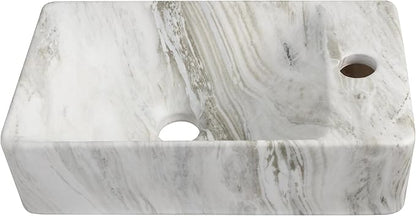 JONATHAN Y SNK1004B-R Felix 15 in. W x 8 in. D Modern Wall Mounted Rectangular Ceramic Mini Sink Basin, Right-Side Faucet, Gray Marble Effect