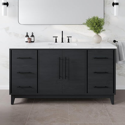 Graham 60 in. Blackwood Single Sink Bath Vanity with Arabescato Engineered Stone Top and Undermount Porcelain Sink