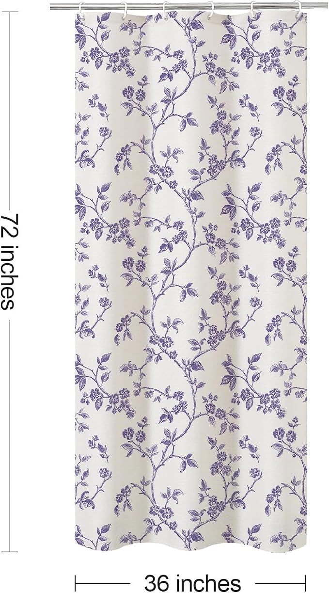 MitoVilla Small Stall Shower Curtain Set 36 x 72, Narrow Half Cotton Floral Cottagecore Spring Shower Curtains for Bathroom, Modern Farmhouse Country Plant Leaves Bathroom Décor