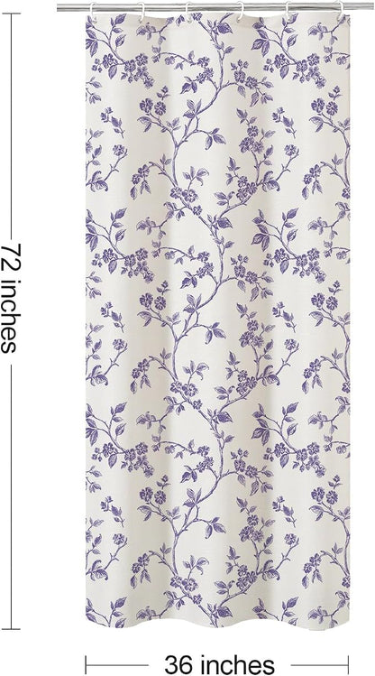 MitoVilla Small Stall Shower Curtain Set 36 x 72, Narrow Half Cotton Floral Cottagecore Spring Shower Curtains for Bathroom, Modern Farmhouse Country Plant Leaves Bathroom Décor
