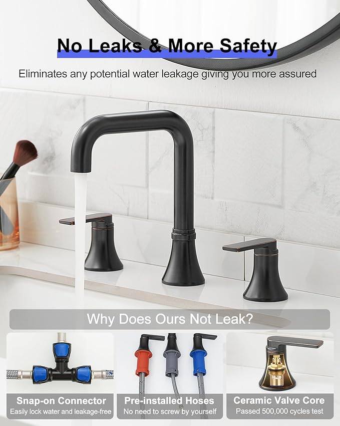 8 Inch Widespread Bathroom Faucet 3 Hole, Bronze Faucet for Bathroom Sink 360 Degree Swivel, 2 Handles Bathroom Faucets with Pop-Up Drain & Water Supply Hose for Modern, Classic, Lead-Free