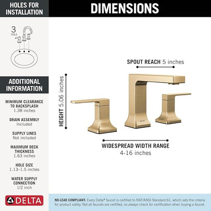 Delta Faucet Velum Widespread Bathroom Faucet 3 Hole, Gold Bathroom Sink Faucet, 2 Handle Bathroom Faucet, Bath Faucet, Pop-Up Drain Assembly, Champagne Bronze 3537LF-CZMPU