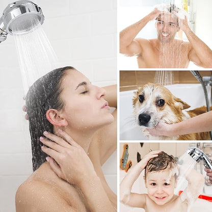 HANLIAN Chrome On/Off High Pressure Handheld Shower Head for RV Camper | 3 Spray Modes Shower Head with Pause Button, Water Saving Shower Head with Hose and Adjustable Self-adhesive Holder
