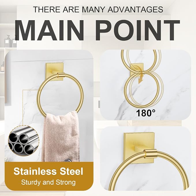 Brushed Gold Bathroom Hardware Accessories Towel Bar Set, 10 Pieces Bathroom Towel Bar Holder Set, 23.6 Inch Stainless Steel Toilet Paper Holder Towel Racks for Bathroom Wall Mounted