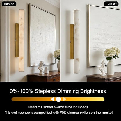36" Alabaster Wall Sconce, Large Brass Linear Sconce, Modern Bathroom Vanity Light, 3000K Dimmable Faux Alabaster Sconces, Durable Indoor Wall Lamp for Bedroom Living Room, Entryway, Stairs (1 Pack)