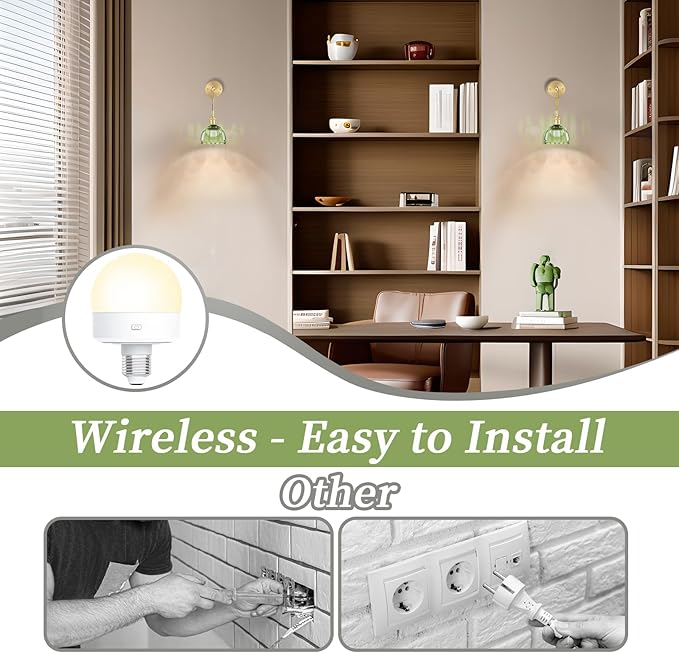 Battery Operated Wall Sconce CCT Dimmable Wireless Sconcesm Vintage Light Fixture with Green Tulip Glass Lampshade Wall Decor Set for Living Room Bedroom Bedside Bathroom 1PC Green
