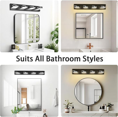 LED Modern Bathroom Vanity Light Fixtures 4-Light 5CCT Dimmable Matte Black Vanity Lights for Bathroom Lighting Fixtures Over Mirror, with 350° Rotatable Acrylic Heads, 28-inch