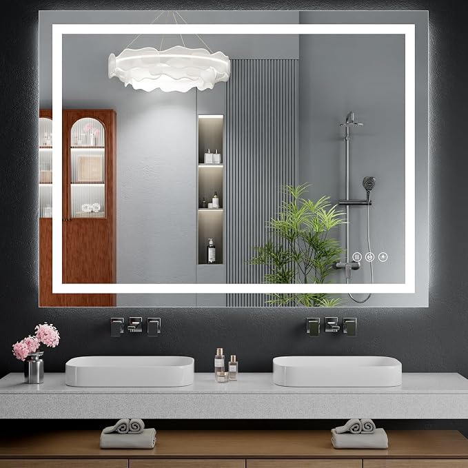 48"x40" LED Bathroom Mirror with Lights, Anti-Fog, Backlit+Frontlit | CRI 95, Stepless Dimmable, 3 Colors Lighting, Shatterproof Tempered Glass, HD Reflection, Memory, (Horizontal/Vertical)
