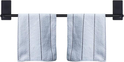NearMoon Self Adhesive Bathroom Towel Bar- Stainless Steel Bath Wall Shelf Rack Hanging Towel Stick On Sticky Hanger Contemporary Style, NO Drilling (1 Pack, Matte Black, 27-Inch Towel Rack)