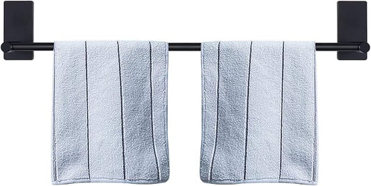 NearMoon Self Adhesive Bathroom Towel Bar- Stainless Steel Bath Wall Shelf Rack Hanging Towel Stick On Sticky Hanger Contemporary Style, NO Drilling (1 Pack, Matte Black, 27-Inch Towel Rack)