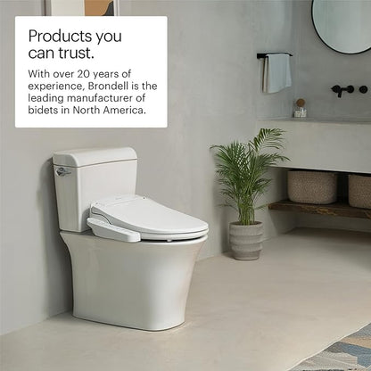 Brondell SE400-RW Swash SE400 Electric Bidet Toilet Seat With Heated Seat, Oscillating Stainless Steel Nozzle, Warm Air Dryer, Night Light, Gentle Close Lid, White Side Arm Control, Round